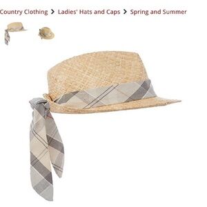 Barbour 100% Straw fedora Sample Hat with iconic sash pattern Sz Medium